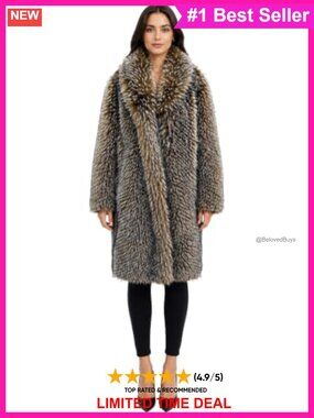 Unisex Full-Length Two-Tone Faux Fur Coat Shawl Collar